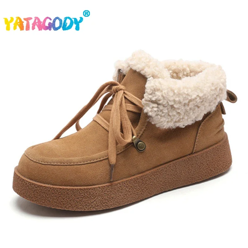 

Женские зимние сапоги YATAGODY размеров 35-40, обувь из натуральной кожи на каблуке для женщин, зимние сапоги с перекрестными ремешками, шерстяные сапоги, повседневная обувь