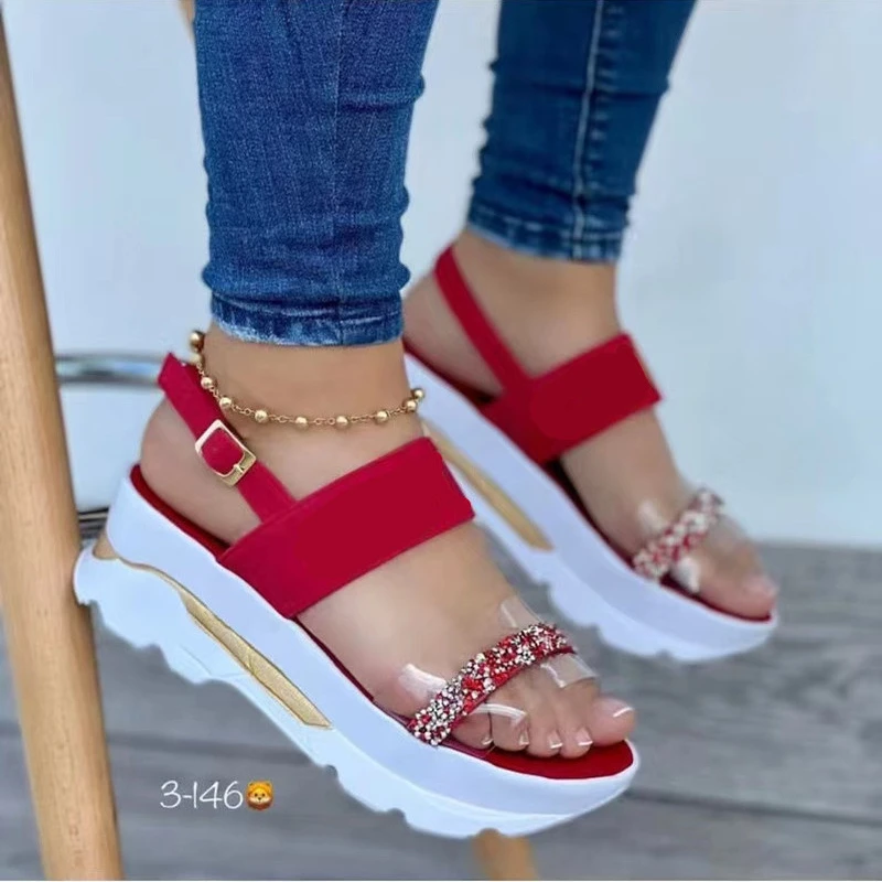 

2022 New Ladies Fashion Walking Sandals Wedge Sandals Ladies Summer Sandals Buckle Non-Slip Sandals Ladies Sandals with Drill