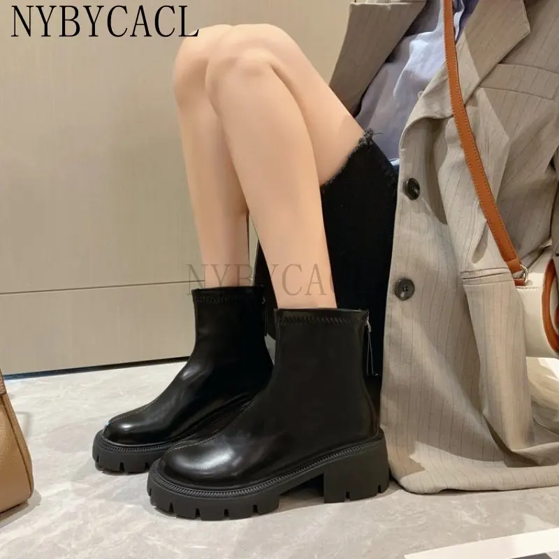 Asumer 2023 New Zipper Ankle Boots Cow Leather Square Heels Autumn Winter Women Boots Ladies Shoes Solid Color Fashion Botas