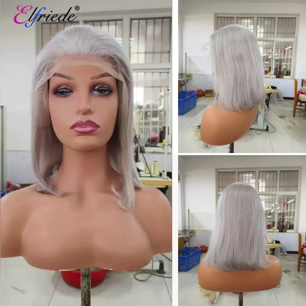 Elfriede # светильник серые короткие парики боб из человеческих волос на сетке