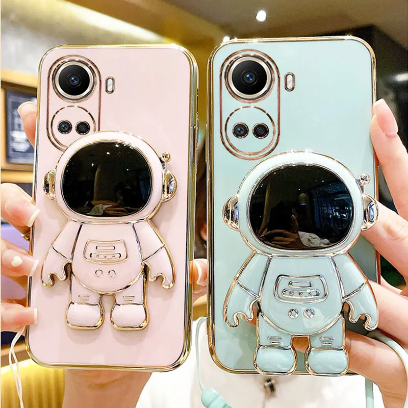 

Plating Astronaut Floding Holder Case For Huawei Nova 10 se Cover With Rope Nova10se Phone Cases Nova 10 SE pro Shockproof Cover