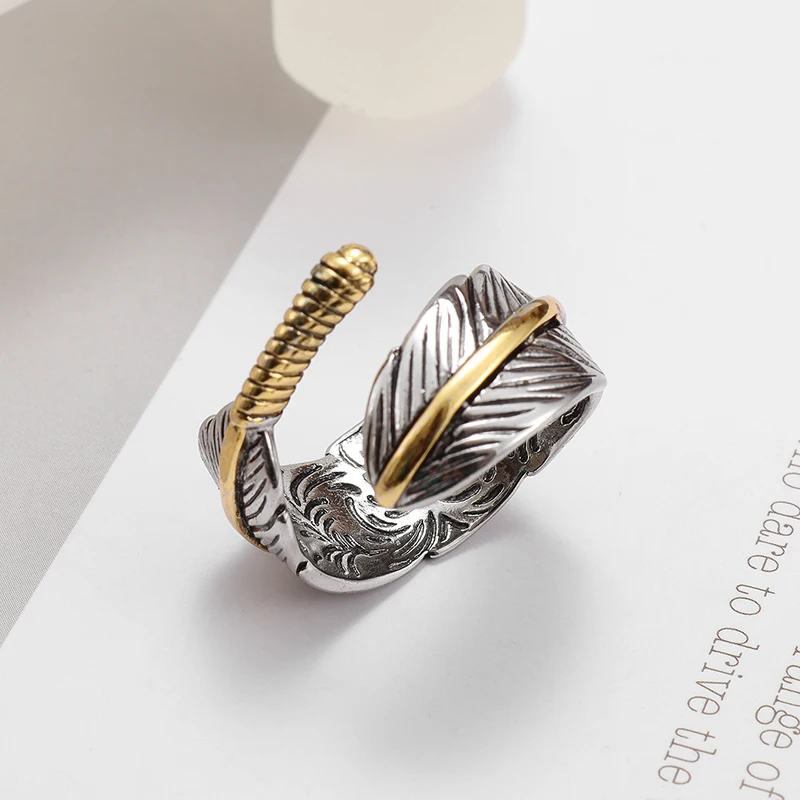 

No Fade High Quality Ring Fashion Simple Copper Feather Signet Ring Men Women Punk Street Knight Party Accessory Gift