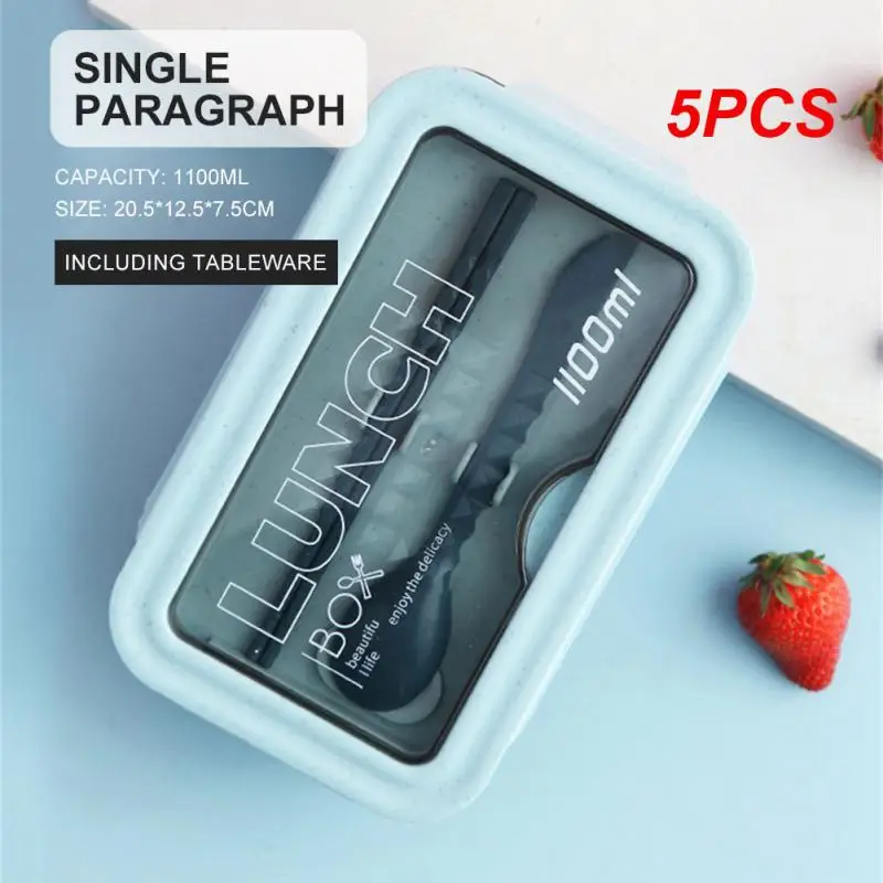 

5PCS 1100ml Portable Lunch Box Children Student Bento Box With Chopsticks Spoons Leakproof Microwavable Food Storage Container