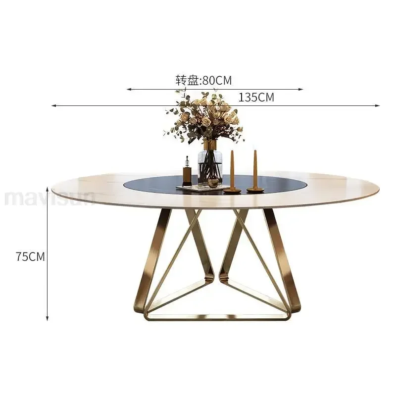 Легкий роскошный золотой обеденный стол круглый поворотный 1 2/1 5 м набор