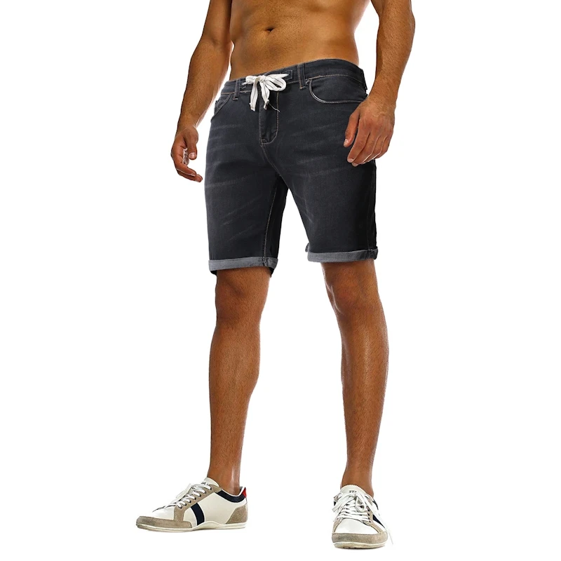 

Men's Casual Denim Shorts Elasticized Tethered Wash Sport Knee Length Jeans
