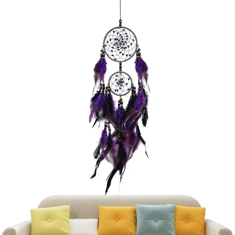 

NEW Purple Feather Crafts Dream Catcher Wind Chimes Handmade Indian Dreamcatcher Net For Wall Hanging Car Home Decor Gift BW