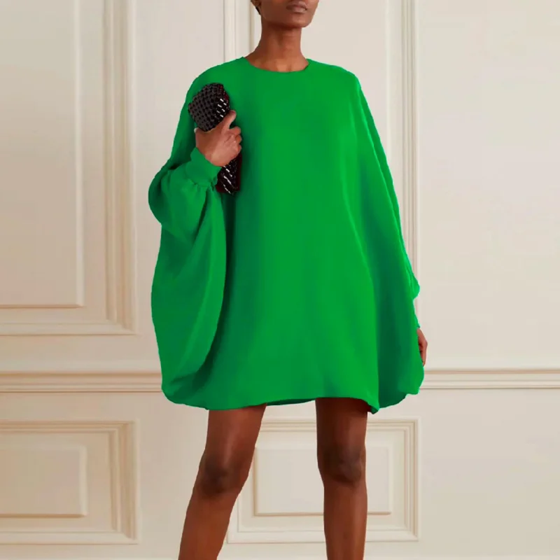 

Missuoo 2023 New Stylish Solid Color Female Dresses Spring and Summer Round Neck Batwing Sleeves Loose Mini Dress for Women