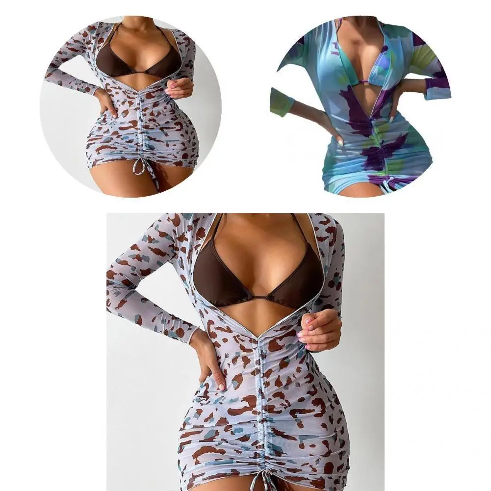 

3 шт./компл. Стильный Купальник с лямкой на шее и поясом, купальник, эластичный комплект бикини с разрезом