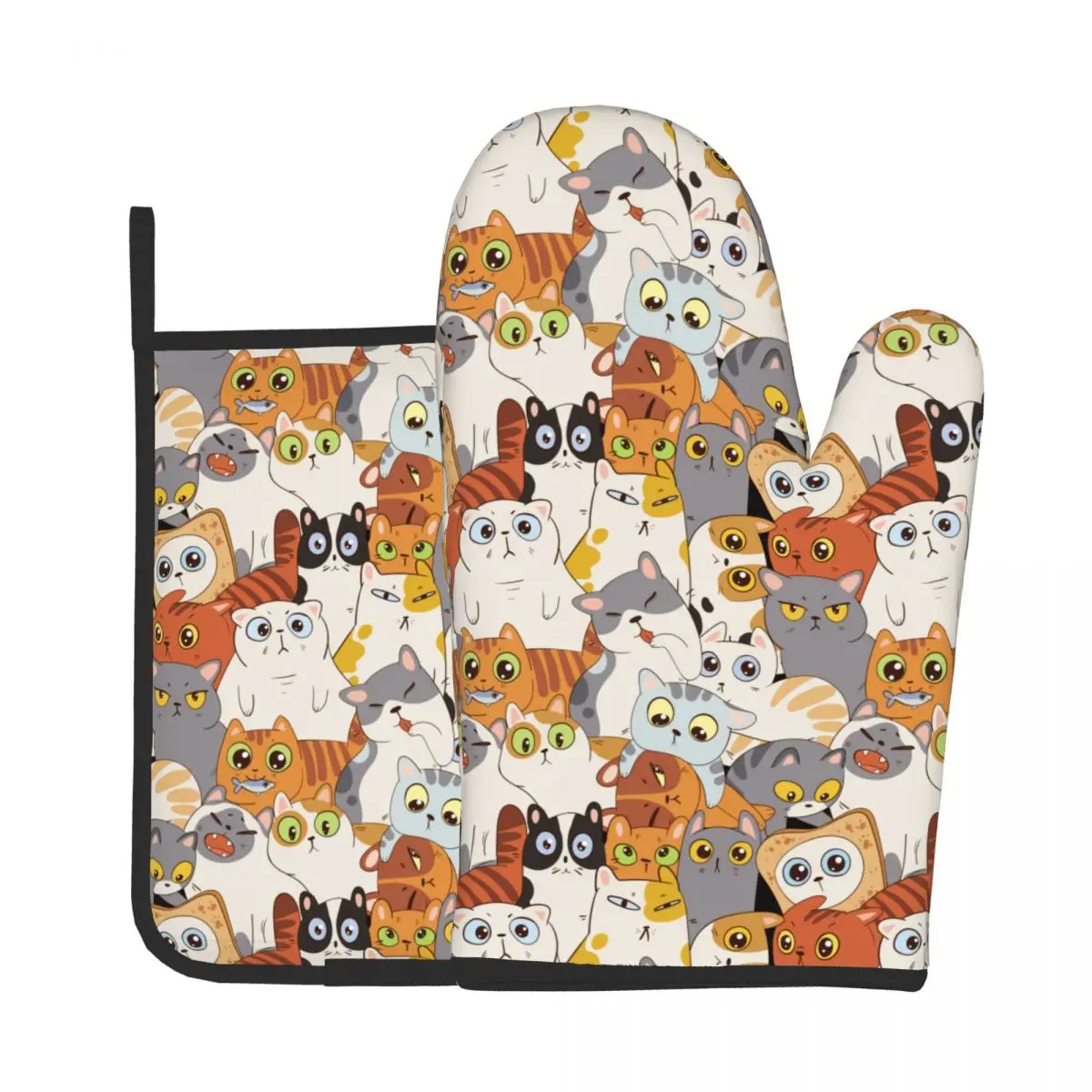 

Прихватка-коврик с забавными мультяшными кошками для кухни и духовки, перчатки для приготовления пищи, коврик с изоляцией для микроволново...