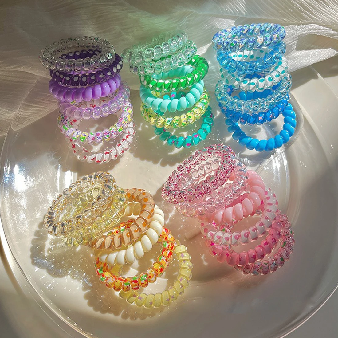 

6Pcs/set Summer New Candy Color Telephone Wire Elastic Hair Rope Frosted Spiral Cord Rubber Band Hair Tie Ponytail Holders