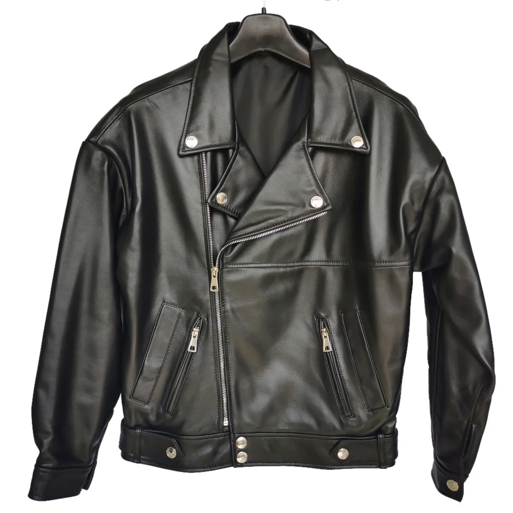 

Maplesteed Women Genuine Leather Jacket Soft 100% Natural Sheepskin Drop-Shoudler Loose OVERSIZE Bust 110-126cm M487
