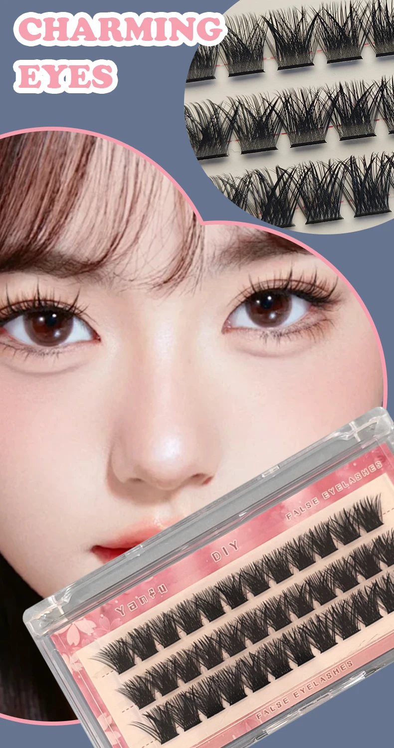 Накладные ресницы одинарные кластерные сегментированные 5-рядные с тонкими
