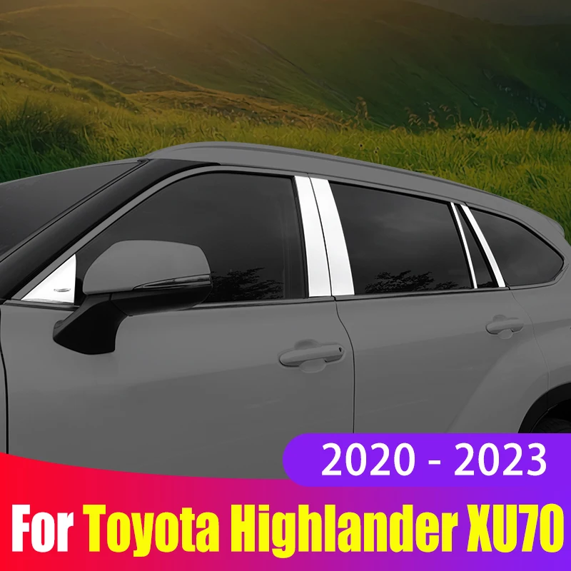 

For Toyota Highlander XU70 2020 2021 2022 2023 Stainless Steel Car Window B C Pillar Post Cover Strip Trim Sticker Accessories