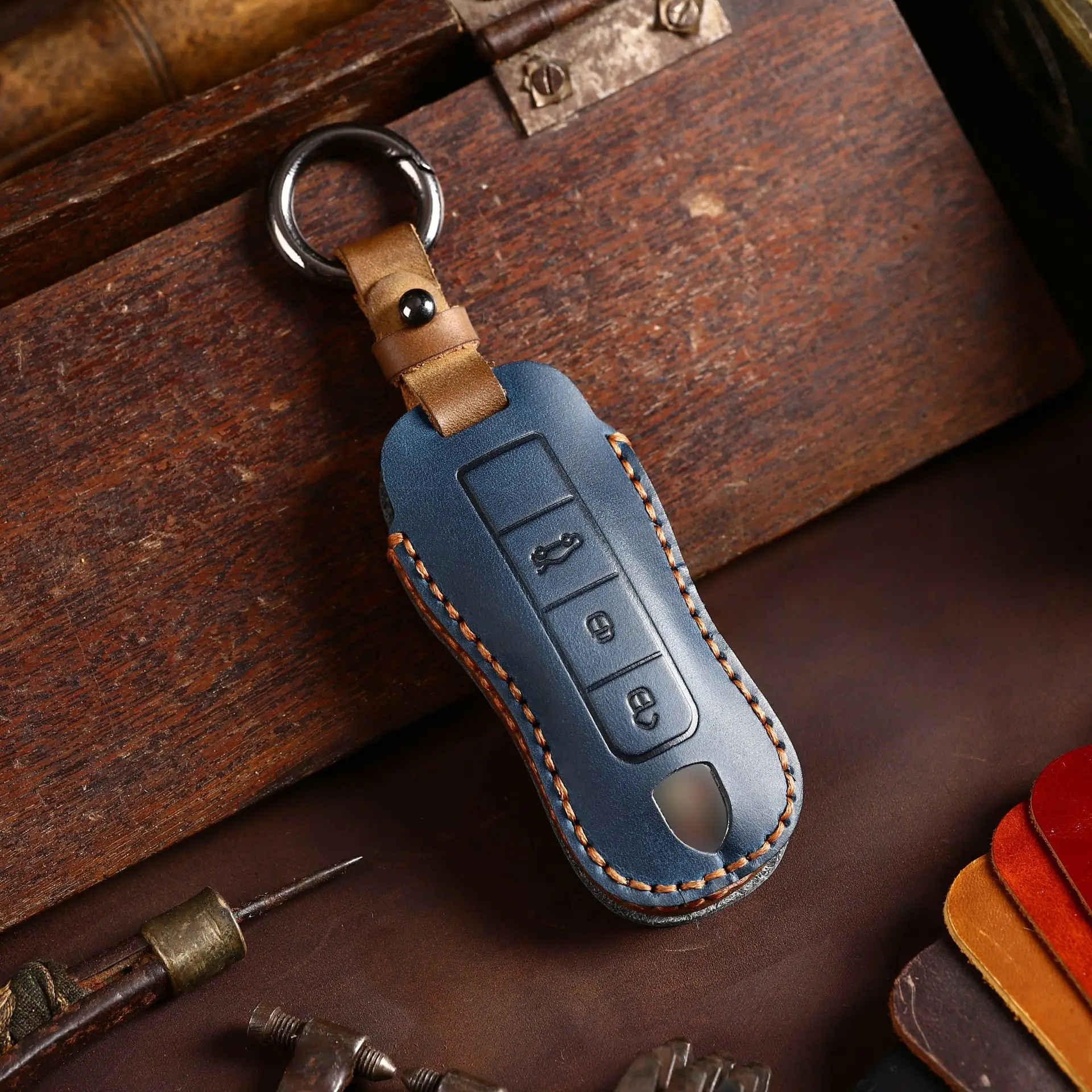 

Новый Стиль Роскошный чехол для ключей из натуральной кожи чехол для Porsche 718 Cayenne Cayman держатель для ключей сумка аксессуары для автомобиля бр...