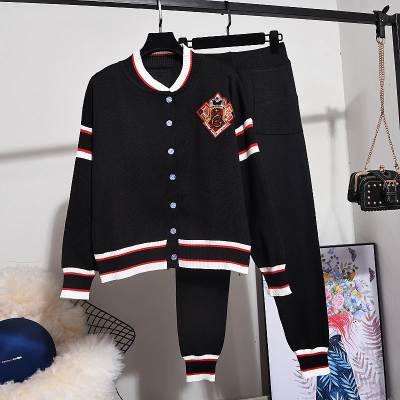 Knitted Fashion Brand Sports Suit Female Spring and Autumn 2023 New Fashion Temperament Slimming Casual Two-Piece Suit