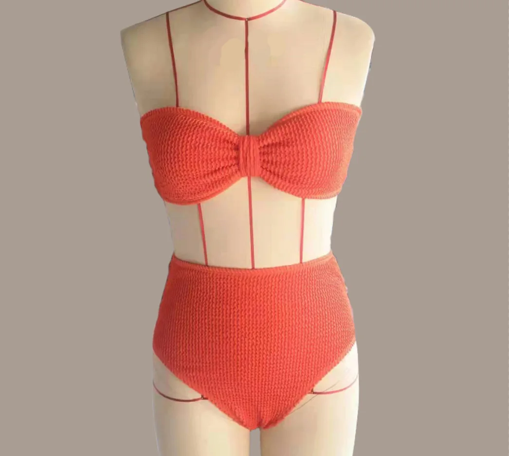 Соблазнительное бикини с завязкой спереди 2022 Женский однотонный оранжевый