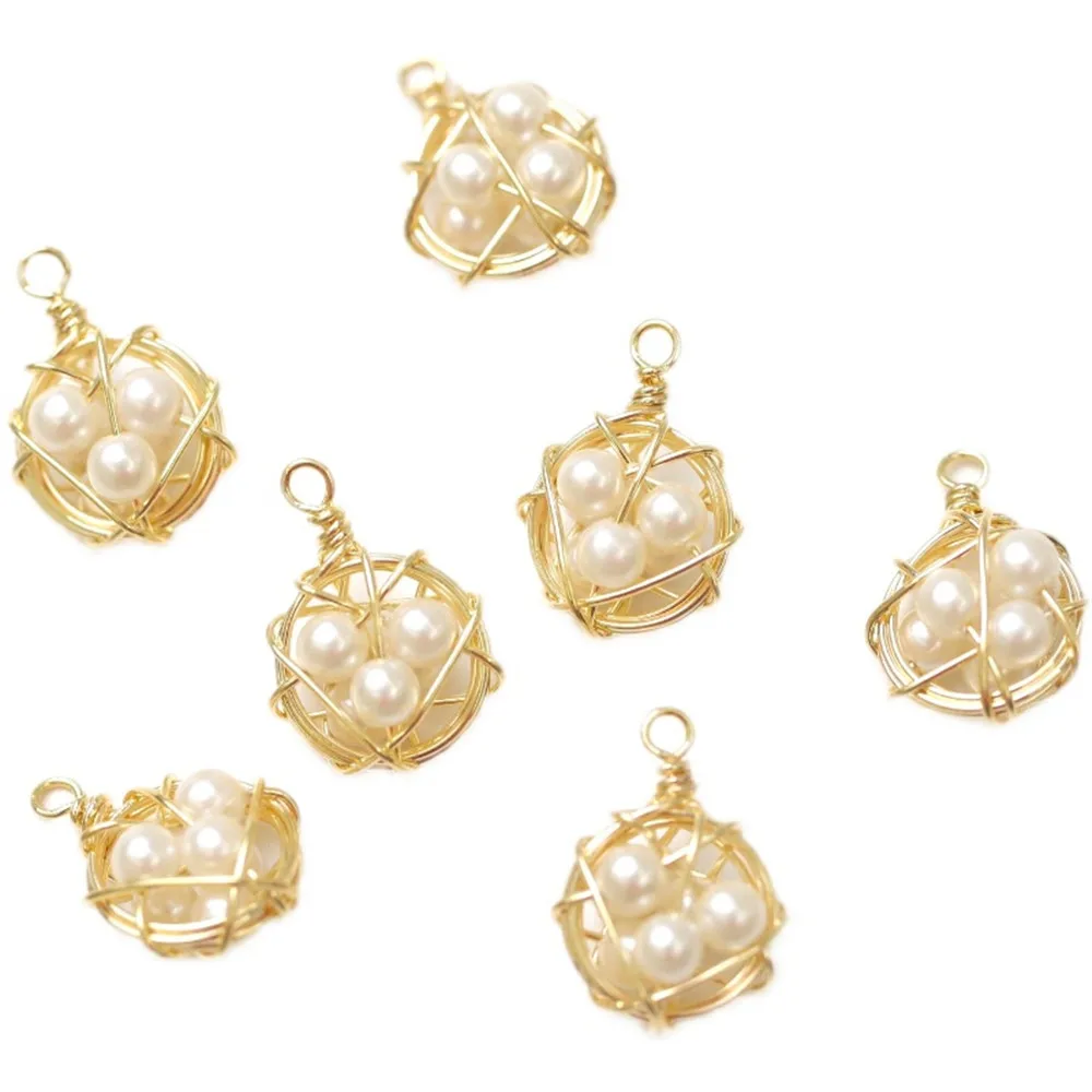 

Hand-wound artificial pearl pendant electroplated 18K gold plated earring necklace DIY pendant