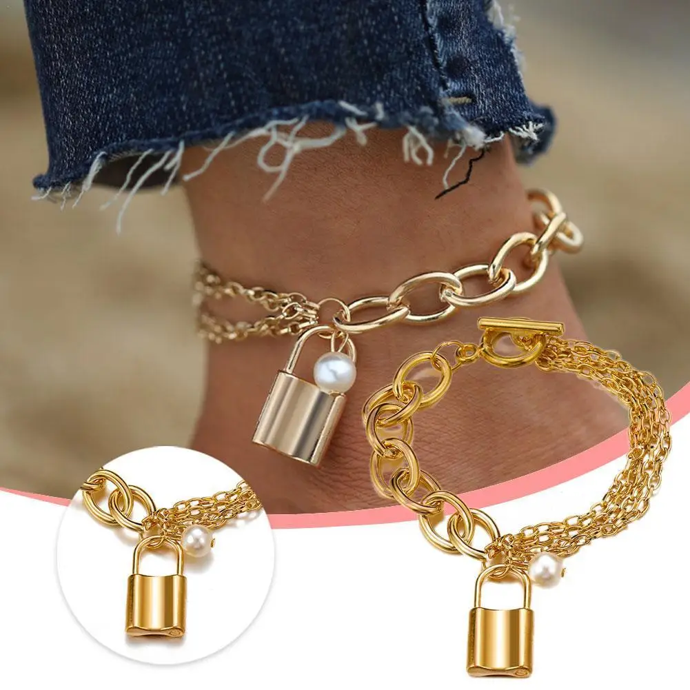 Браслет на лодыжку Женский толстый ножной браслет-цепочка золотого цвета модные