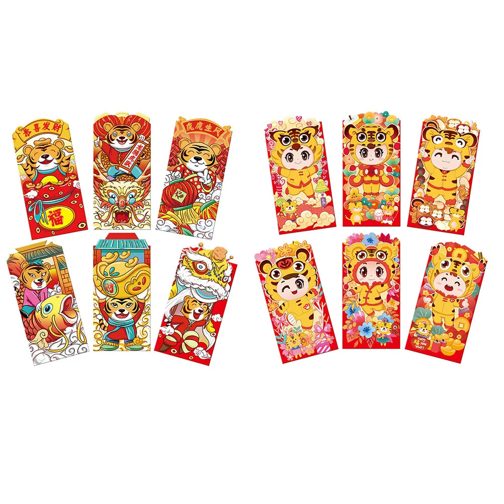 

12Pcs New Year Cartoon Red Envelopes Red Packets Gift Bags New Year for Gift Kids