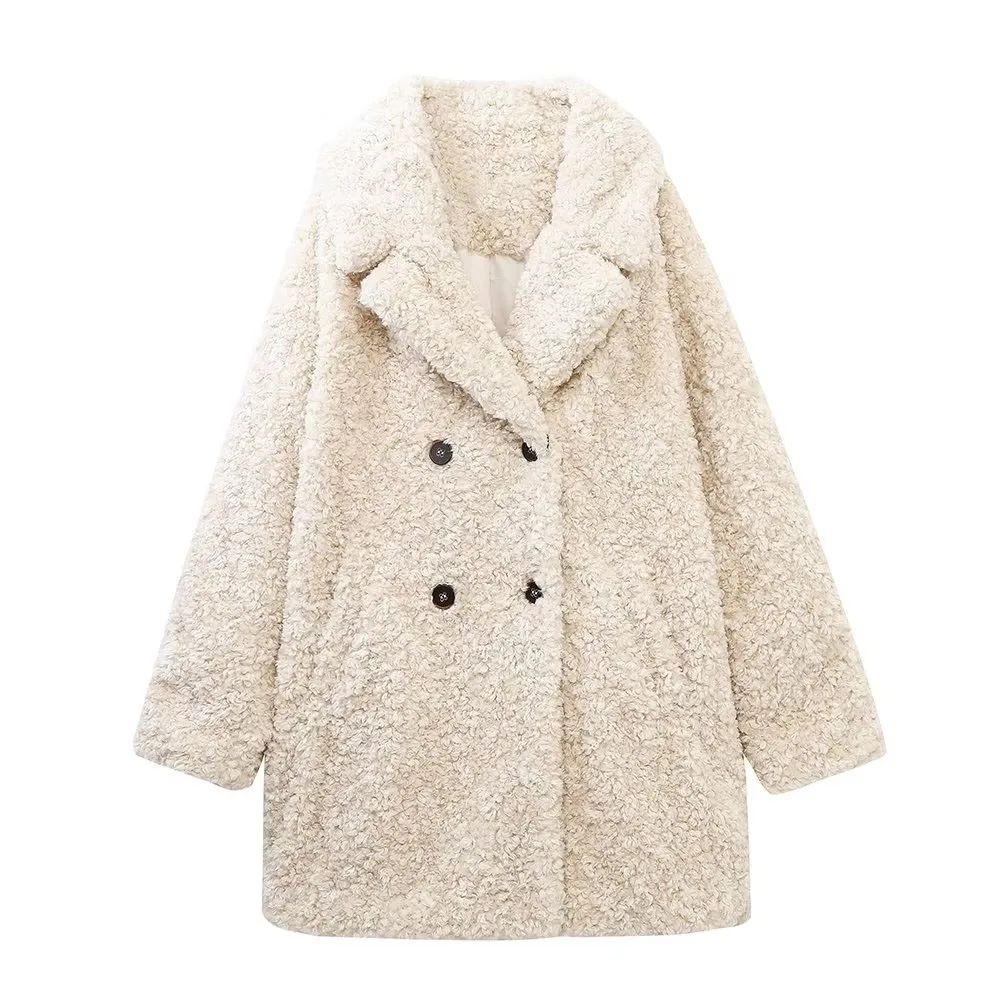 BER&OYS&ZA 2022 autumn winter new women's vintage lapel temperament versatile artificial fur effect coat warm coat