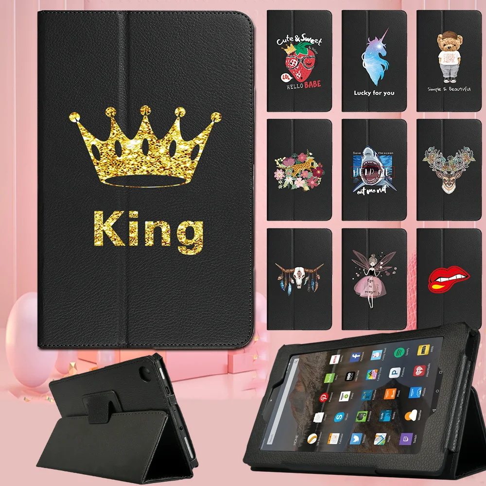 

For Fire HD 8 (6/7/8th Gen)/Fire 7 (5/7/9th Gen)/HD 10 (5/7/9th) Lightweight Tablet Case Folding Cartoon Pattern Stand Cover