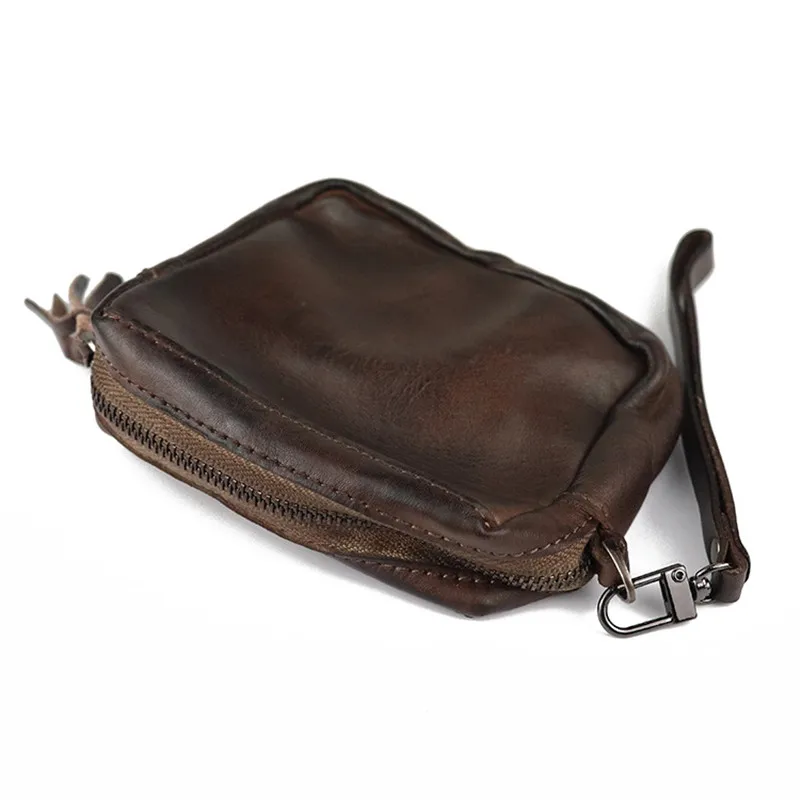 Vintage high quality soft genuine leather men's women's small coin purses real cowhide zipper credit card ID holders wallets