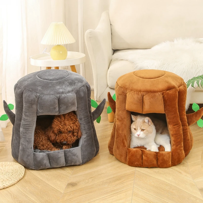 

Pet Cat's Dog House Semi-Enclosed Tree Hole Nest Winter Warm Soft Comfortable Removable Washable Inner Thick Pad Pet Dogs Kennel