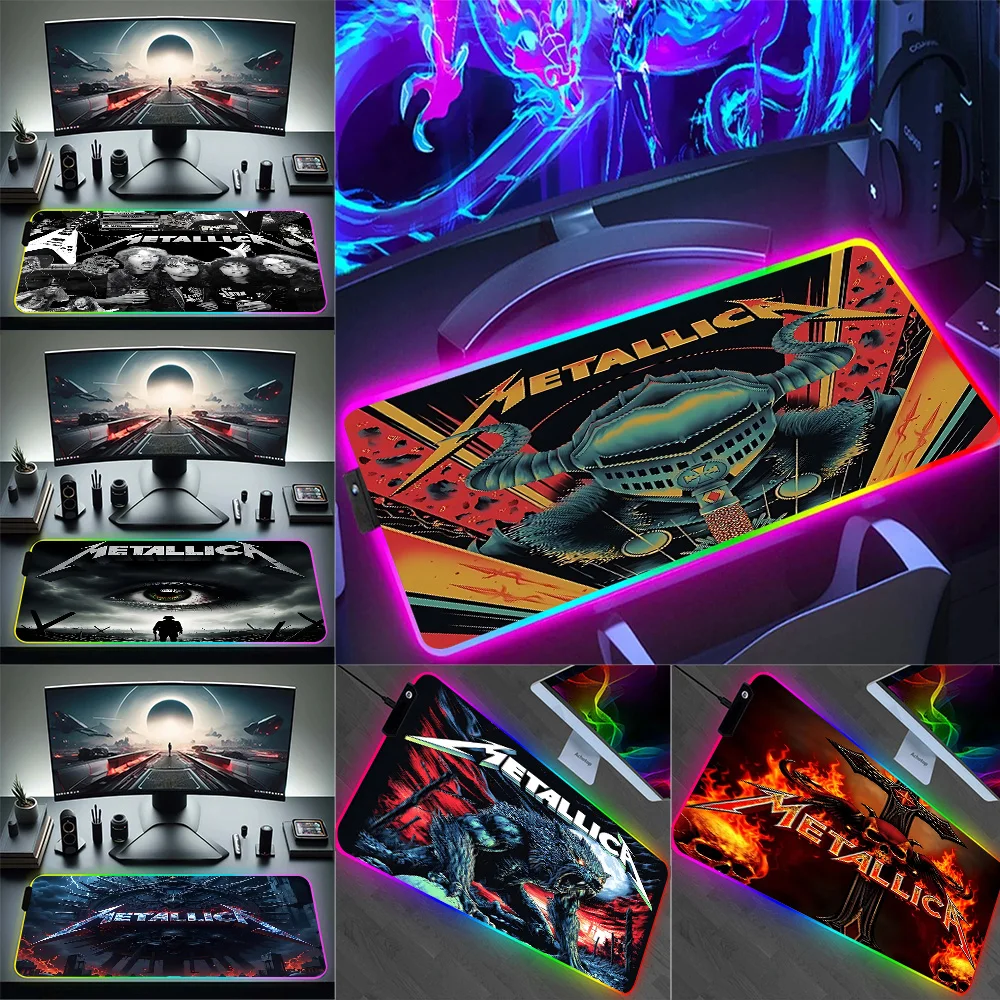 Фото Коврик для мыши с RGB-подсветкой M-METALLICAS для ПК, игровой коврик для мыши с LED-подсветкой, резиновый коврик для игрового компьютера №1