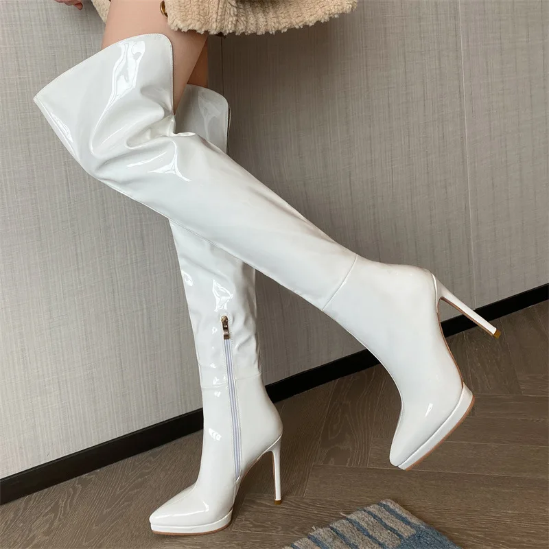

2022 Designer Luxury Fashion Zip Sexy Thin High Heels Women Shoes Plus Size Winter Party Low Platform Over The Knee Women Boot