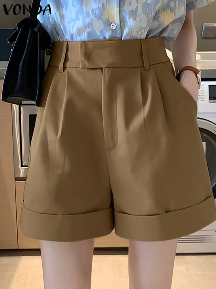 

Womens Shorts VONDA 2022 Summer Casual Loose Pants Ladies Shorts Solid Color Buttons Oversize High Waist Trousers Feminina Baggy