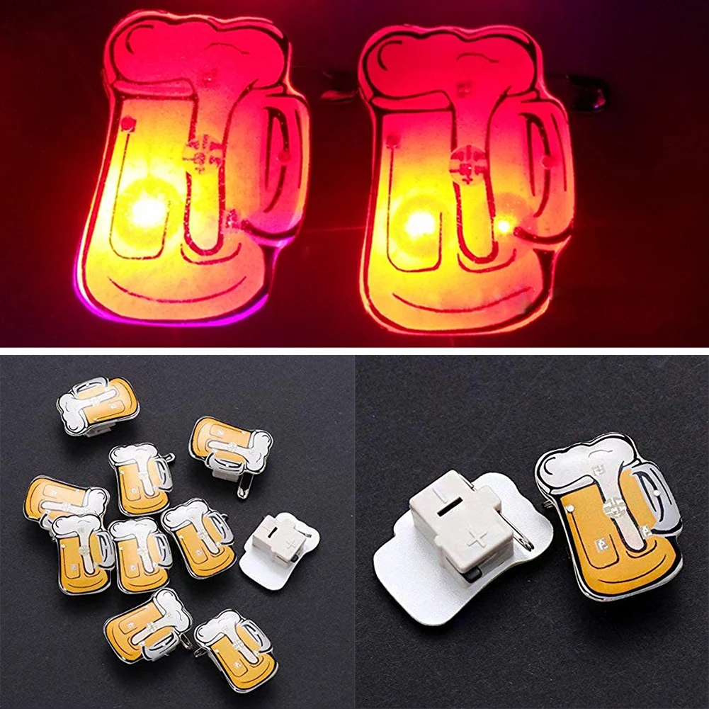 

5 Pcs Popular Cartoon Beer Shape Flashing LED Light Up Badges Brooch Pins Party KTV Bar Favors