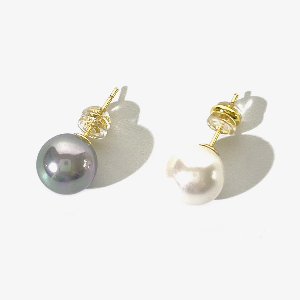 

Peri'sbox 10mm Simple White Grey Round Pearl Ear Studs Dainty Glass Pearls Wedding Stud Earrings Daily Basic Jewelry Bridesmaid