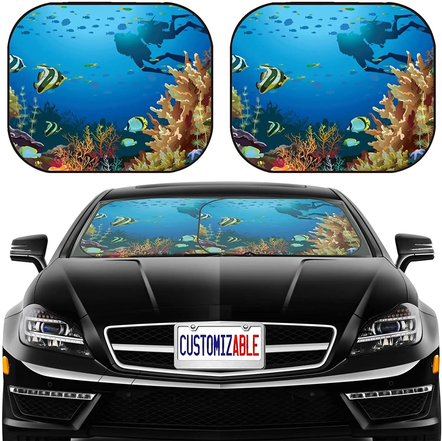 

Car Sun Shade Windshield Sunshade Universal Fit 2 Pack, Block Sun Glare, UV and Heat, Protect Car Interior,
