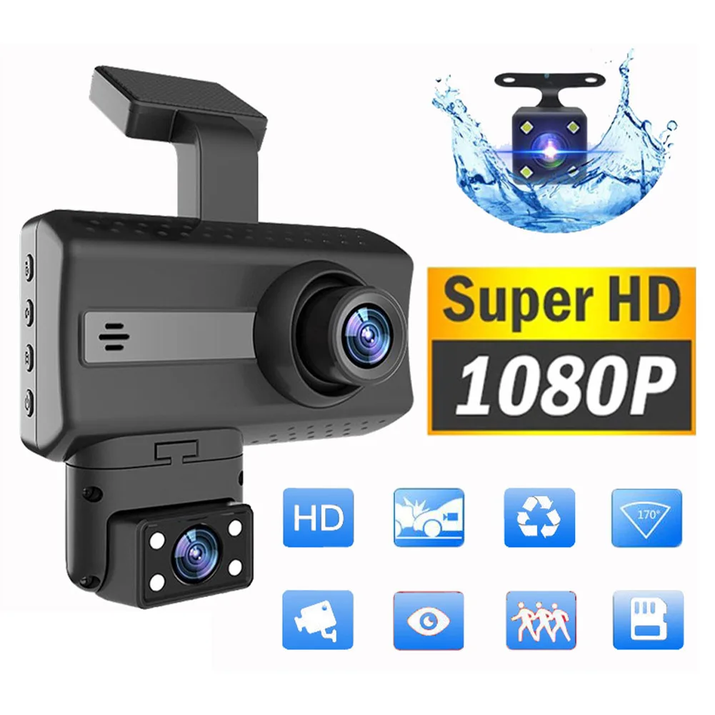 HD 1080P Dash Cam Dual Lens 3 Inch Cycle Recording Car DVR Camera Driving Recorder 24Hr Parking DVR Night Vision Dish Camera