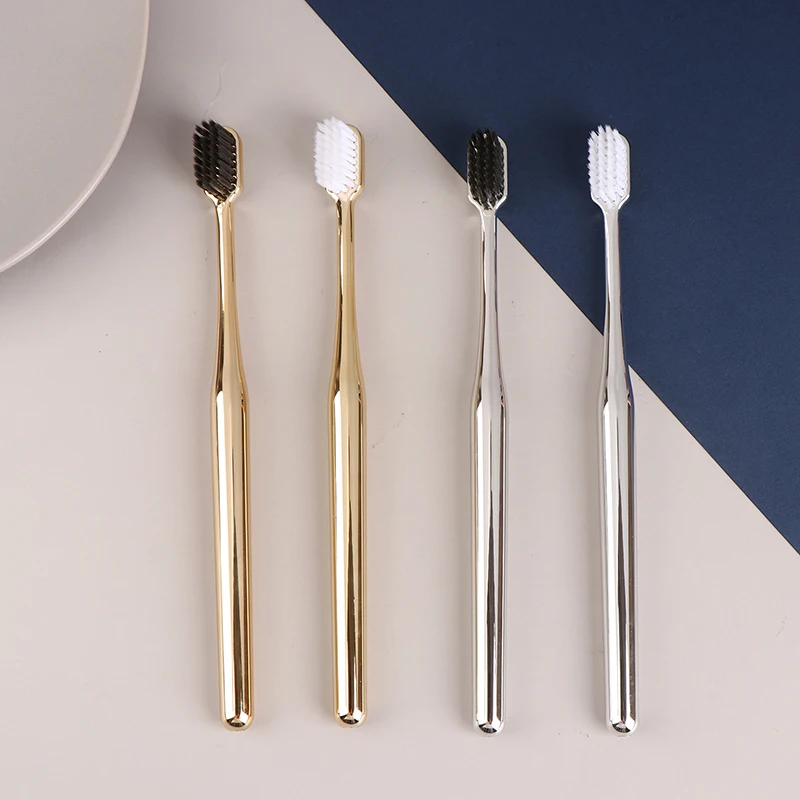 

1Pc Luxury Soft Toothbrush Men Women Adult Tooth Brush Electroplate Gold Silver Color Dental Brushes Toothbrushes