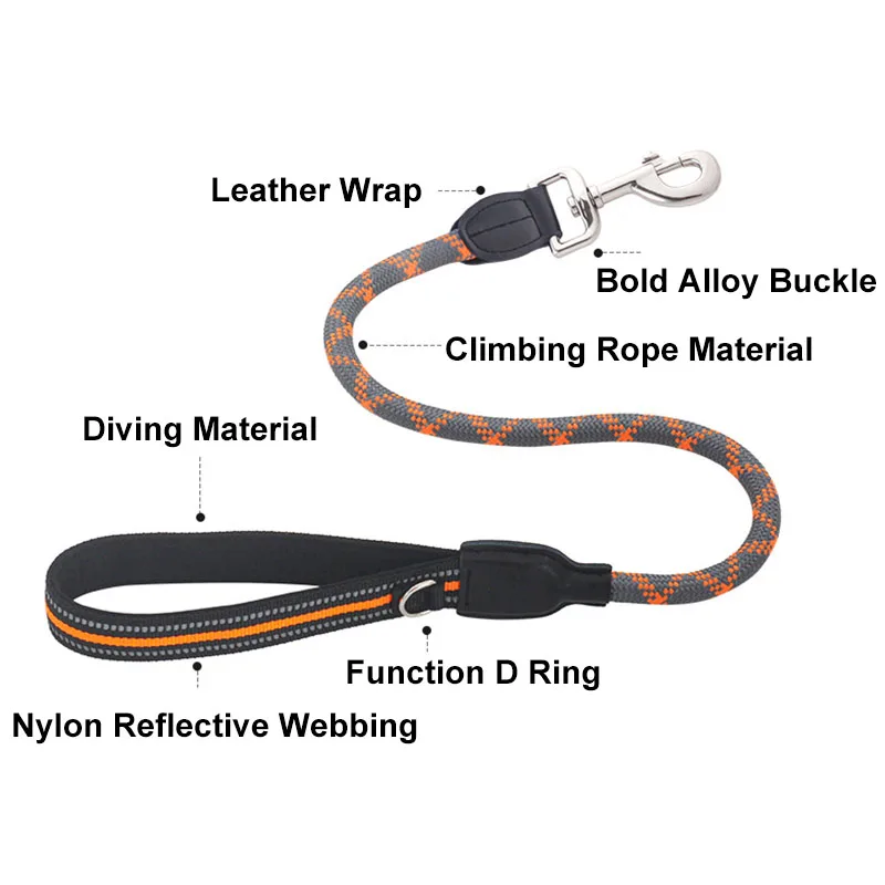 Светоотражающая круглая нейлоновая веревка с мягкой ручкой короткий поводок для