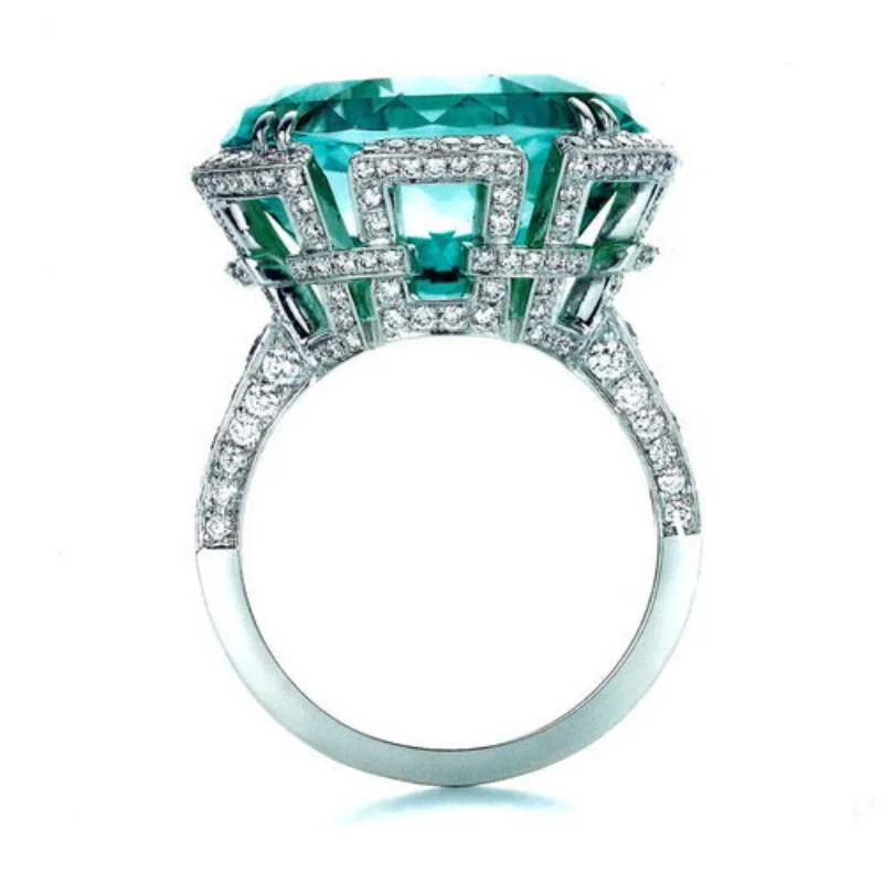 

Explosive green zircon ring, European and American popular women's ring