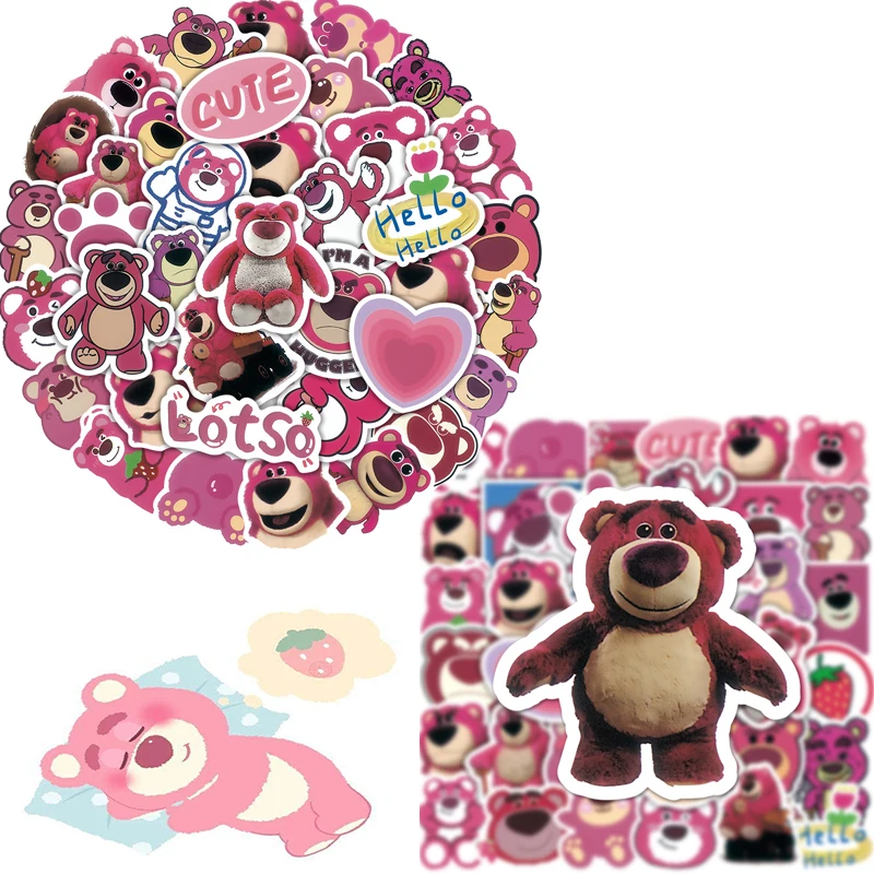 

Kawaii Lotso Stickers 50PCS Cute Strawberry Bear Graffiti Sticker Window Wall Water Cup Trolley Box Notebook Waterproof Stickers