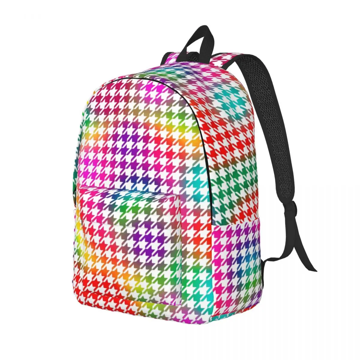 

Houndstooth Psychedelic Backpack Colorful Print Girl Polyester Outdoor Backpacks Durable Leisure High School Bags Rucksack