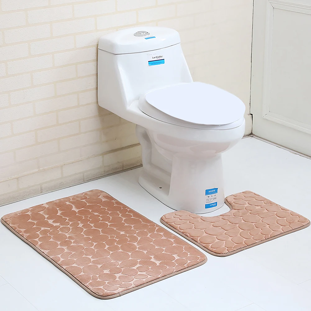 

Bathroom Non-Slip Pedestal Rug + Lid Toilet Cover + Bath Mat