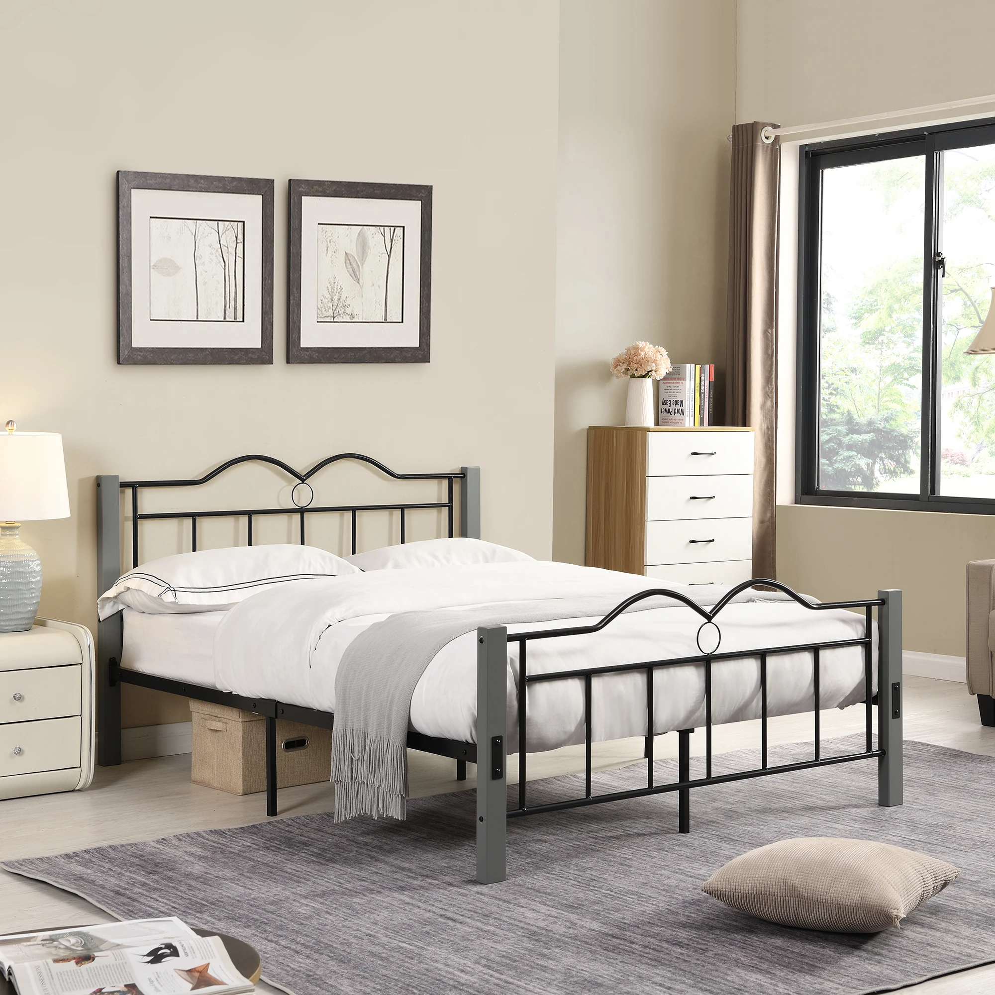 With Wooden Feet,strong Steel Slats Support,modern Simplicity Industrial Style Design