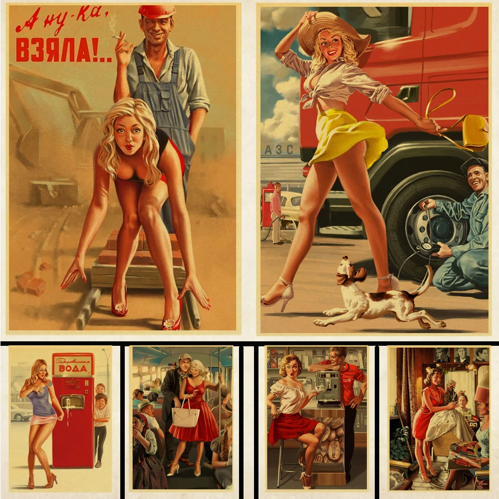 Винтажный холщовый постер HD в скандинавском стиле amcq resimleri, Вторая мировая война, девушка в форме пин-Апа, Декоративная Гостиная, спальня, бар, Декор