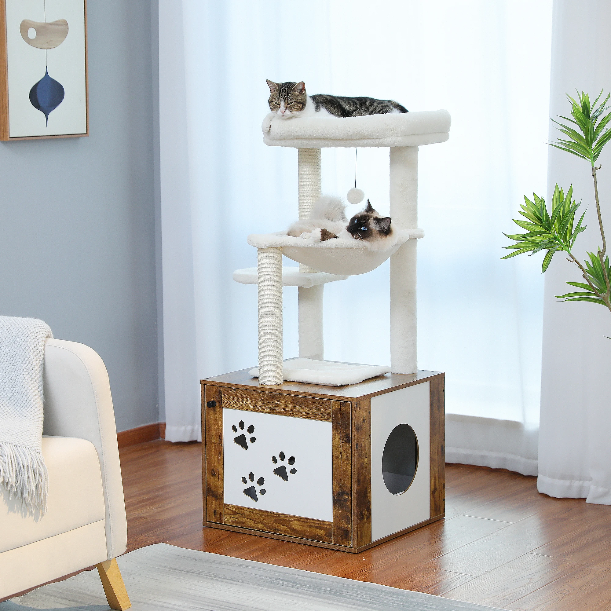 

Cat Tree with Scratching Posts Cat Condo Multi-Level Cat Tower with Perch Hammock Cat Scraper Pet Bed Furniture Cat Accessories