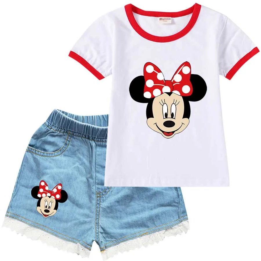 

2-12y Kawaii Children Summer T-shirts Suits Disney Mickey Clothes Sets Toddler Girls Casual Sports Clothing Teenager Baby Boy
