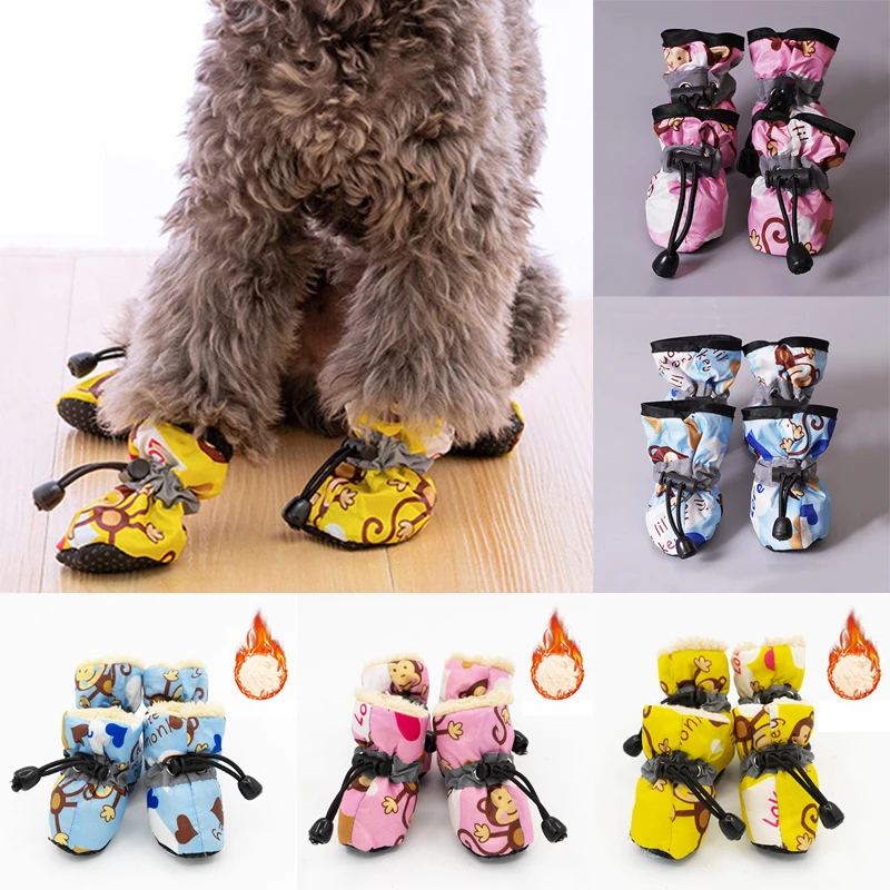 

4pcs Protection Waterproof Pet Soft Prewalkers Supplies Soft-soled Antiskid Puppy Pet Socks Paw Care Dog Shoes Pet Dog Shoes