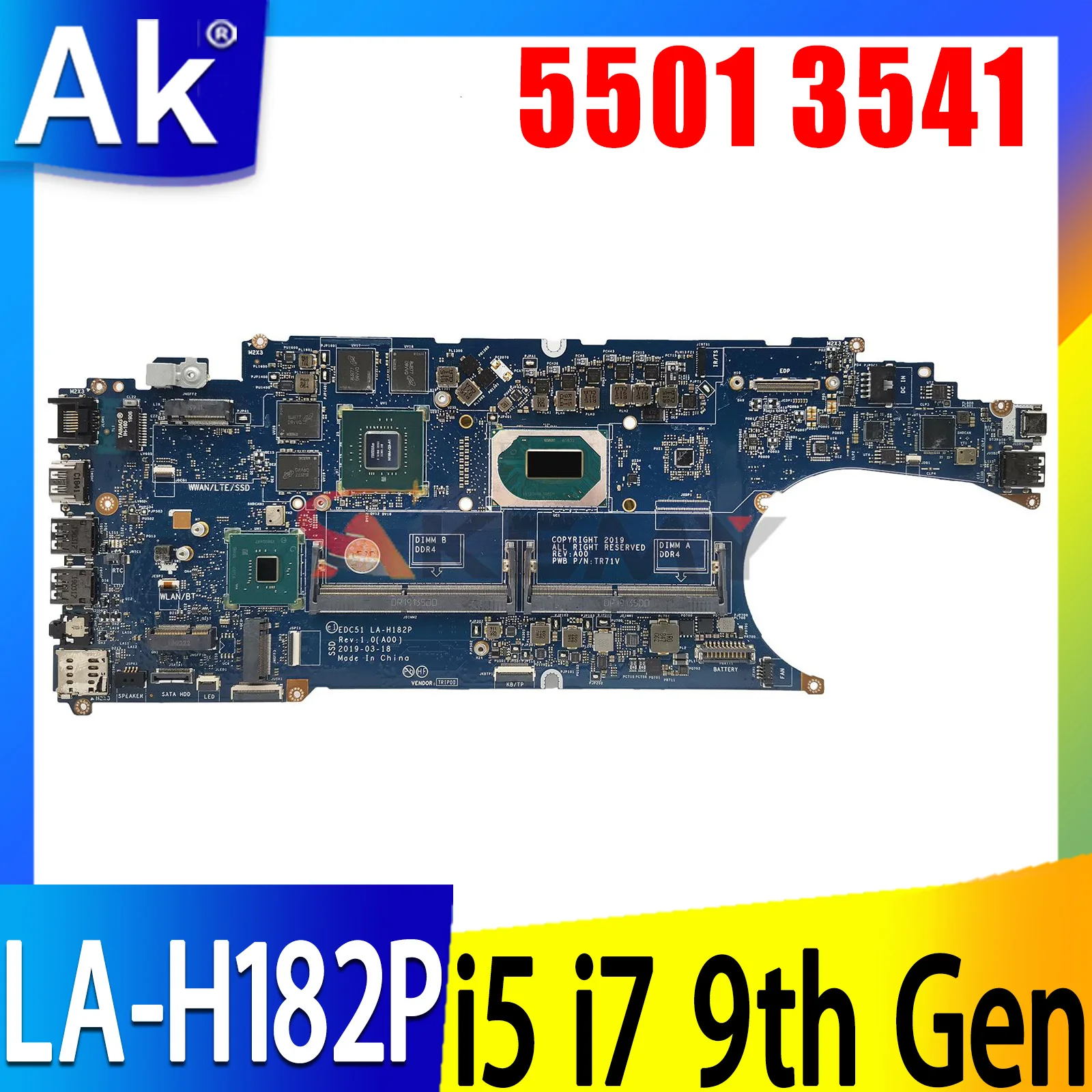 

For DELL Precision 5501 3541 Laptop Mainboard EDC51 LA-H182P 0DTNGJ 0GJJW0 0KMW33 0M0K66 0WH66R 0VK2MW 2/4G Notebook Motherboard
