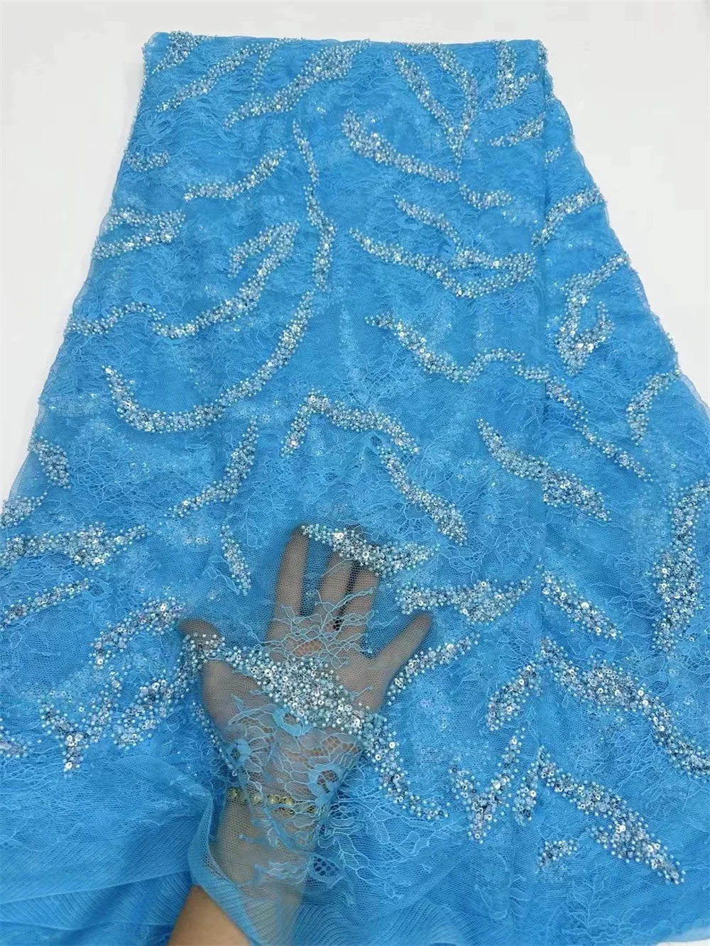 Африканское кружево Шантильи с бусинами французское Тюлевое африканская