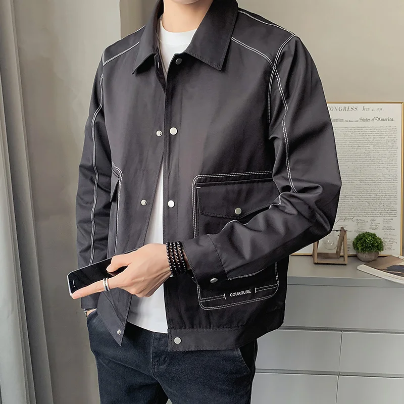 

Vintage Men's Lapel Multi-pocket WorkYouth Loose Cotton Long Sleeve Style Thin Spring and Autumn Slim Fit High-quality Jacket 73