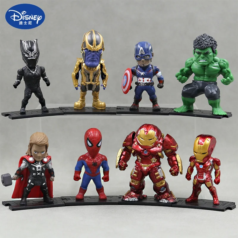 Купи 6-8pcs/set Disney Action Figure Marvel Avengers Dolls Spiderman Hulk Cake Ornament Iron Man Anime Model Thor Kids Christmas Gift за 200 рублей в магазине AliExpress