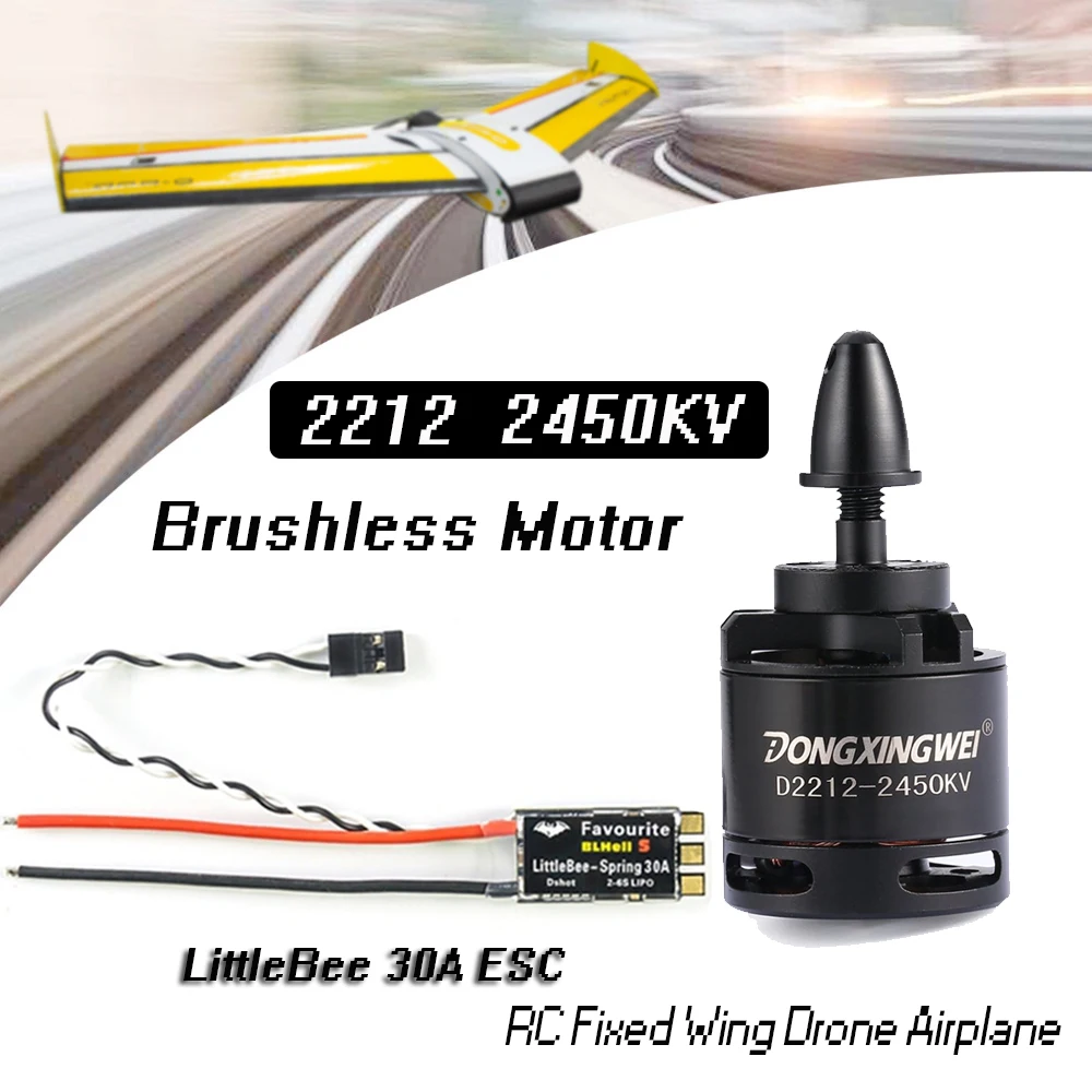 

2212 2450KV Outrunner Brushless Motor 2-3S with 30A ESC for RC FPV Fix-Wing Drone Plane Aircraft Multicopter 6040 Propeller Part